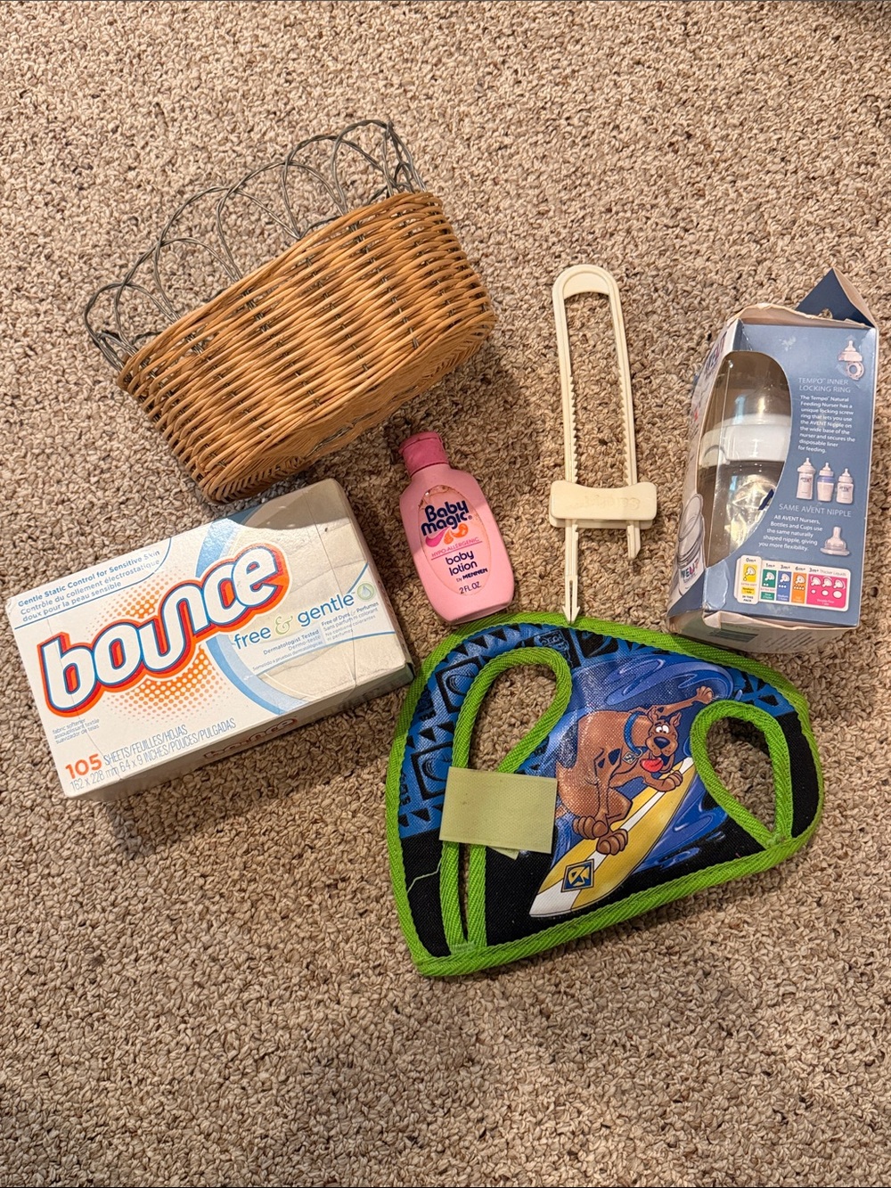 Baby Necessities bottle, cabinet lock, baby lotion, Bounce